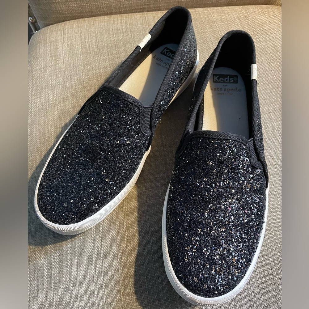 NEW KATE SPADE KEDS BLACK GLITTER SIZE 7